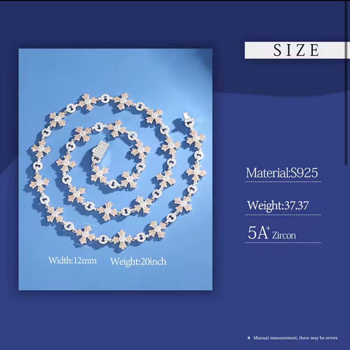 S925 Silver 12mm D Color Moissanite Corss Chain with Round Cut Stone For Men Women Iced Out