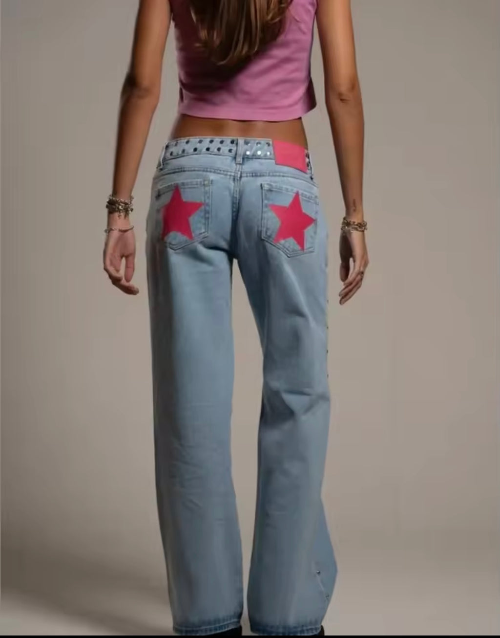 NEW ONE DILEMMA Five-Pointed Star Print High Waited Jeans