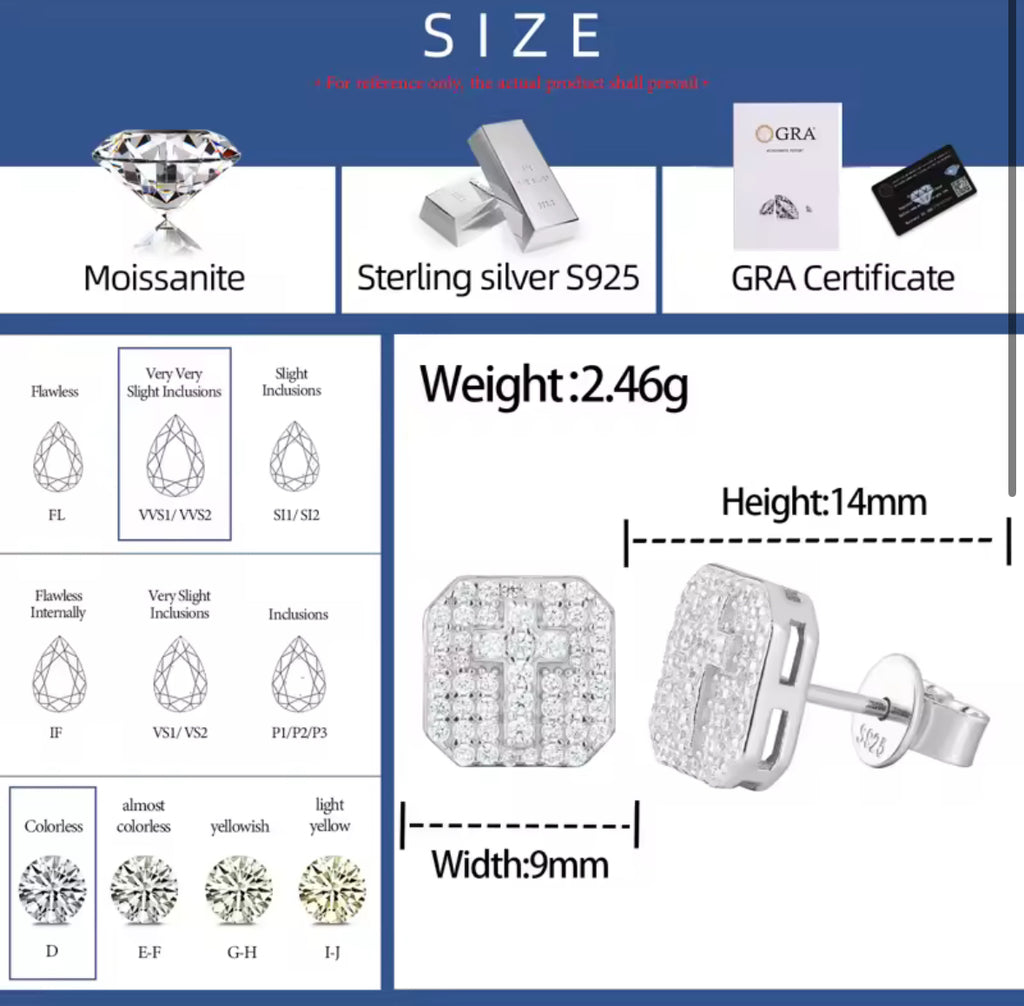 Certified Mojssanite Diamond Cross Earrings