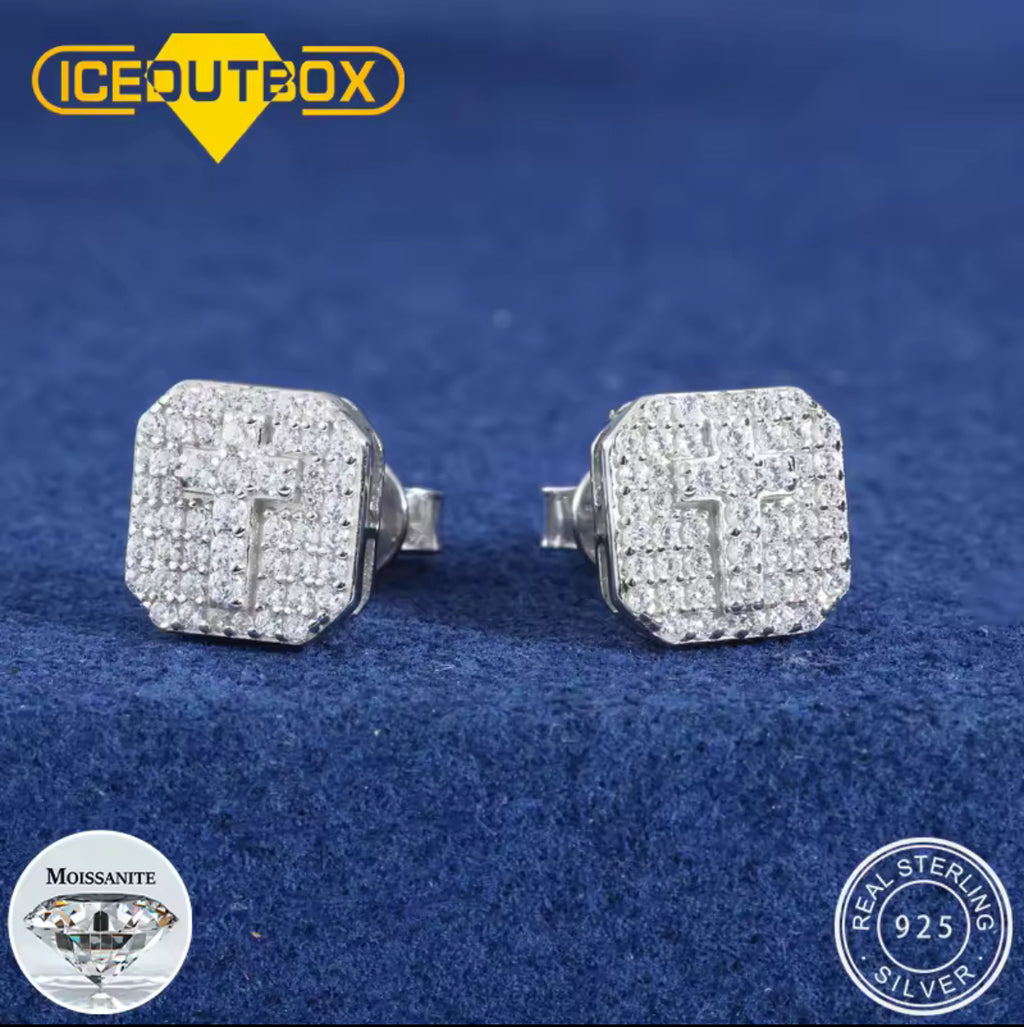 Certified Mojssanite Diamond Cross Earrings
