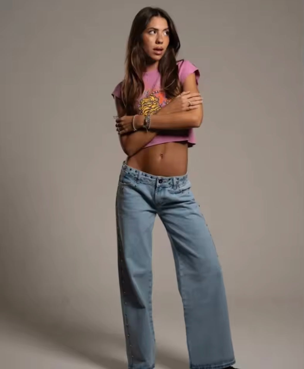 NEW ONE DILEMMA Five-Pointed Star Print High Waited Jeans